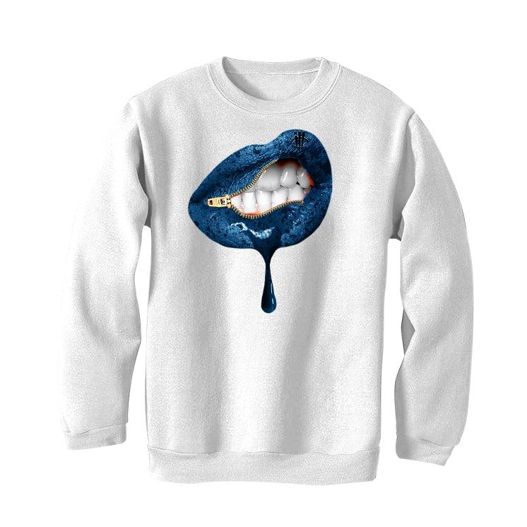 Air Jordan 1 “Dark Marina Blue” White T-Shirt (LIPS UNSEALED) - Image 4