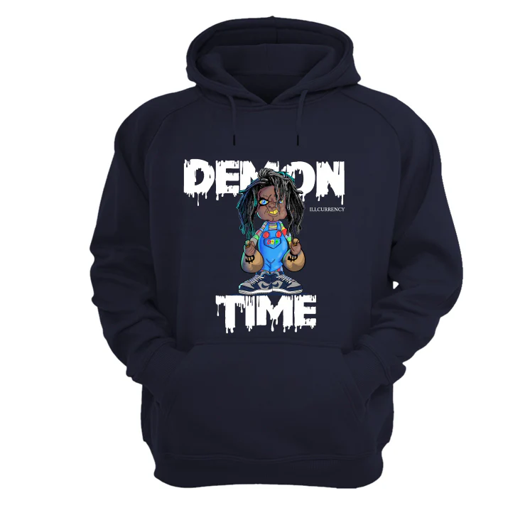 Air Jordan 1 High ‘85 “Georgetown” | illCurrency Navy Blue T-Shirt (DEMON TIME) - Image 3