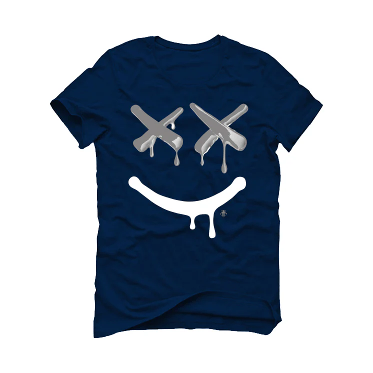 Air Jordan 1 High ‘85 “Georgetown” | illCurrency Navy Blue T-Shirt (Happy Drip) - Image 2