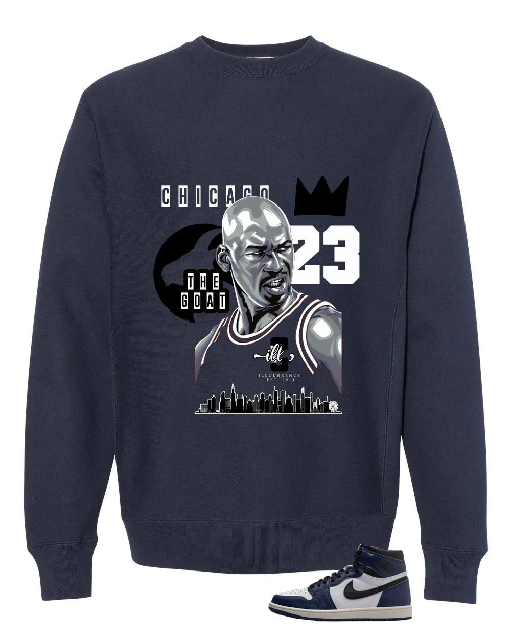 Air Jordan 1 High OG Midnight Navy Navy Blue T-Shirt (GOAT 23)| illcurrency - Image 4