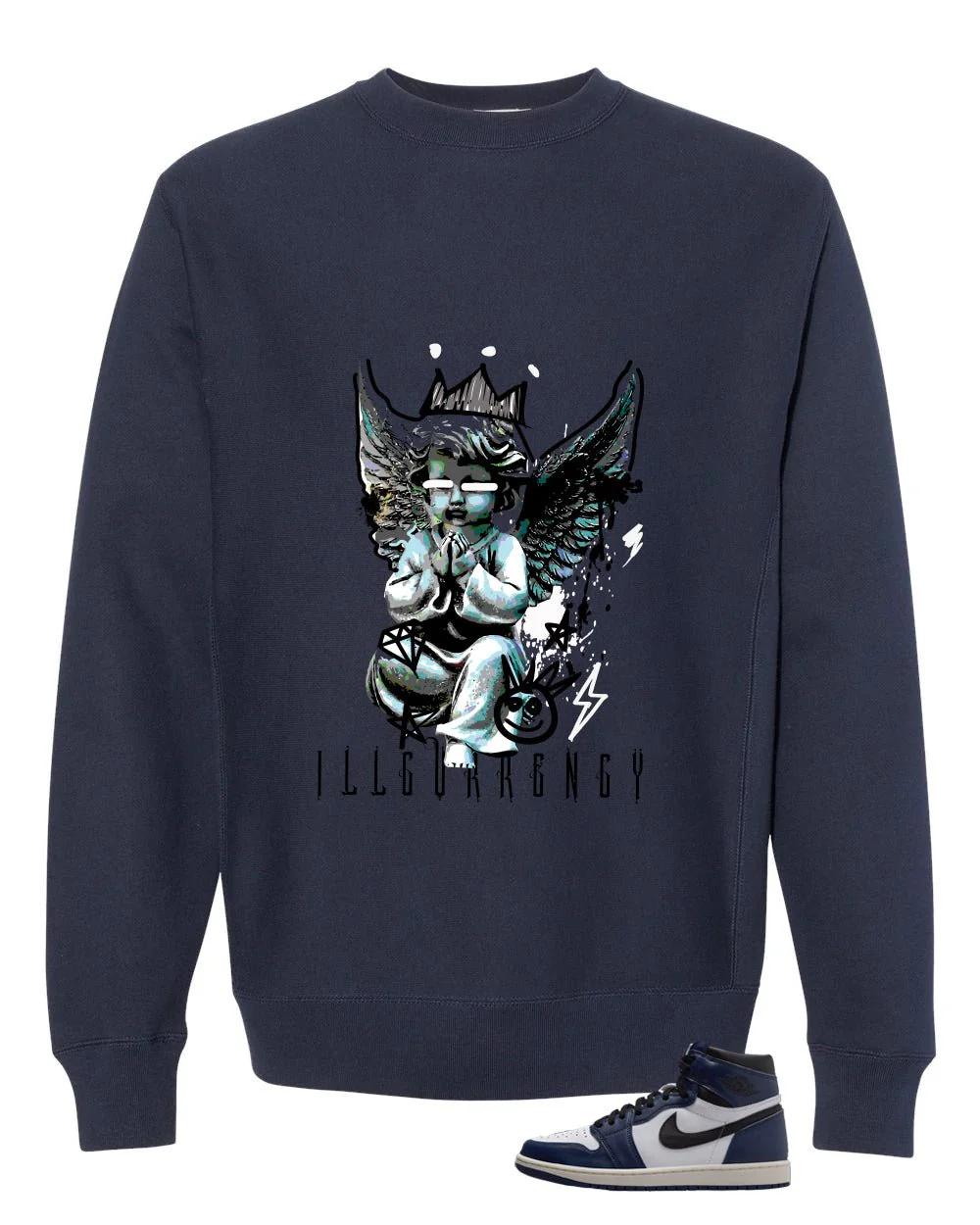 Air Jordan 1 High OG Midnight Navy Navy Blue T-Shirt (Graffiti Angel)| illcurrency - Image 4