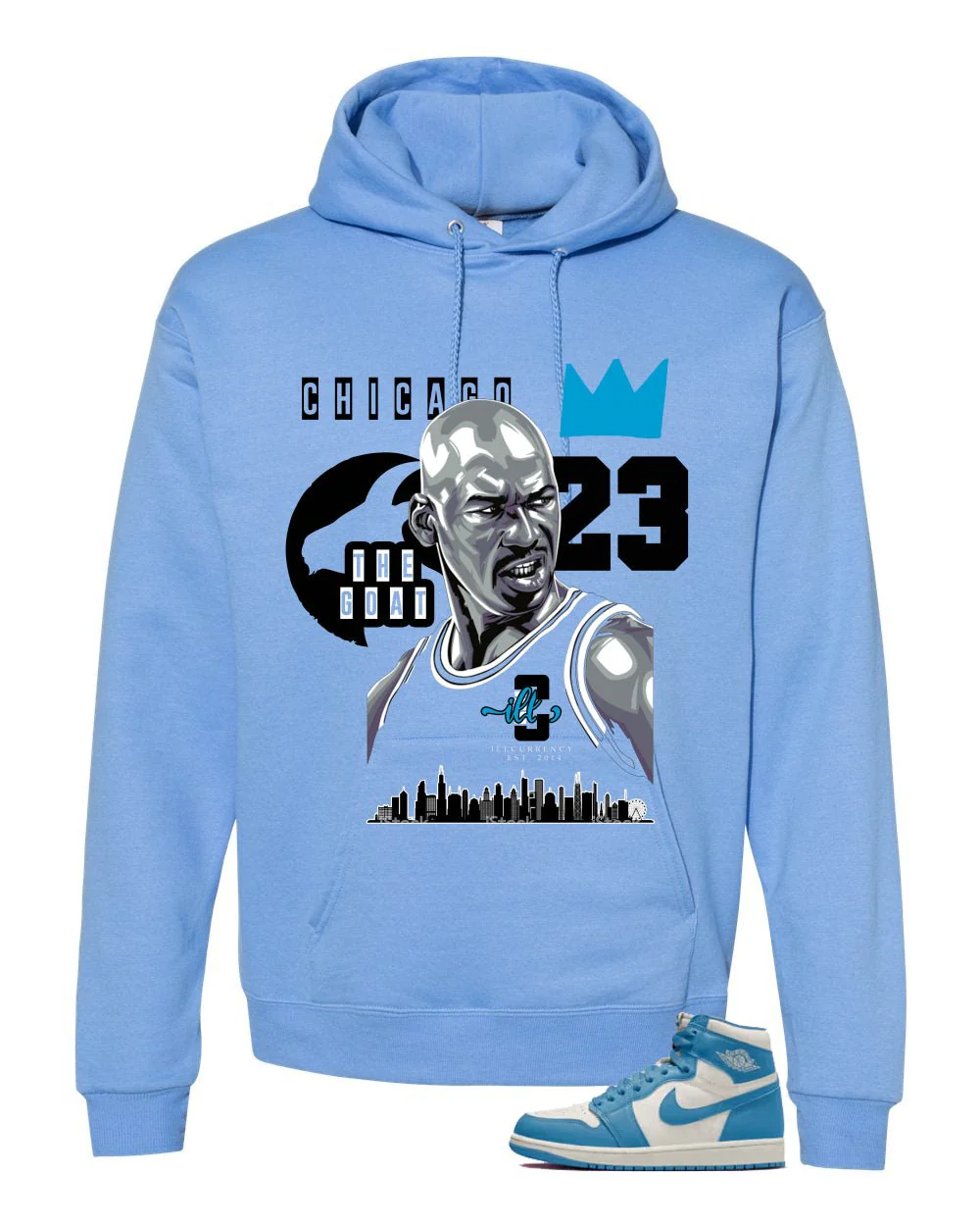 Air Jordan 1 High OG UNC Reimagined Carolina Blue T-Shirt (The Goat)| illcurrency - Image 3
