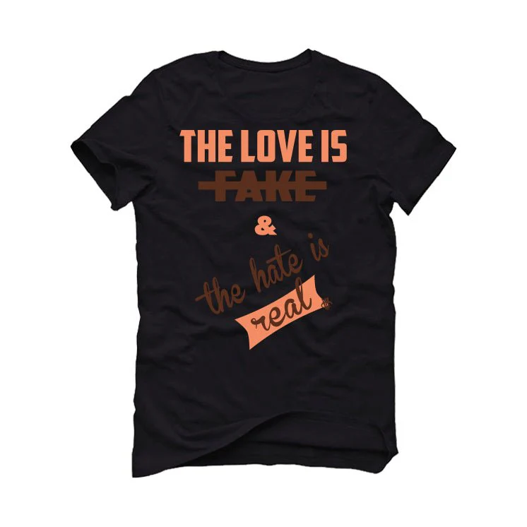 Air Jordan 1 High OG WMNS “Dusted Clay” | illcurrency Black T-Shirt (Love is Fake) - Image 2