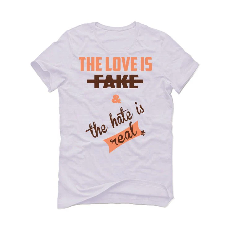 Air Jordan 1 High OG WMNS “Dusted Clay” | illcurrency White T-Shirt (Love is Fake) - Image 2