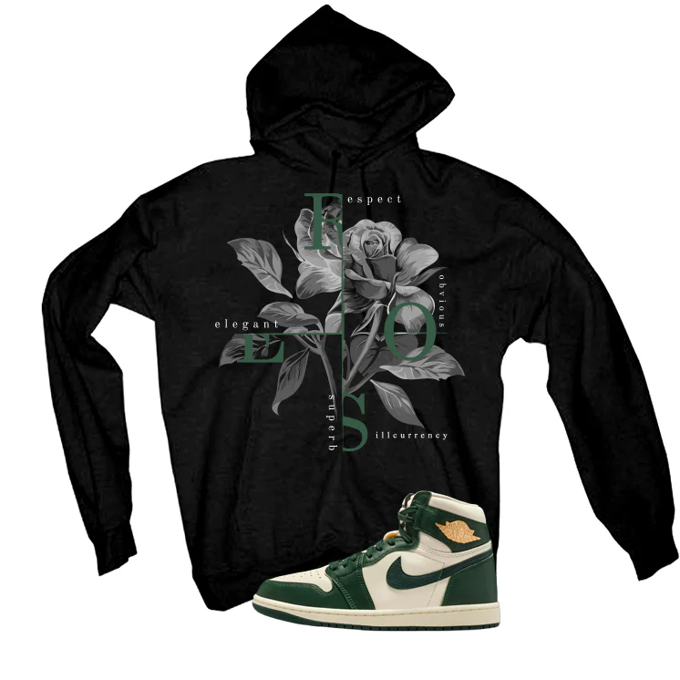 Air Jordan 1 High OG WMNS Fir Matching T-Shirt, Sweatshirts & Hoodies Black T-Shirt (Roses)| illcurrency - Image 3