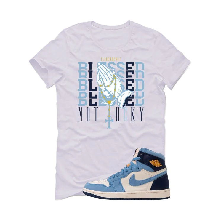 Air Jordan 1 High OG WMNS First in Flight White T-Shirt (Blessed not lucky)| illcurrency - Image 2