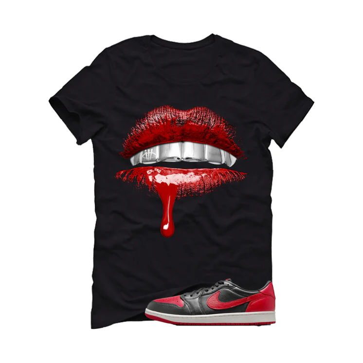 Air Jordan 1 Low OG Banned Matching T-Shirt, Sweatshirts & Hoodies Black T-Shirt (Lips)| illcurrency - Image 2