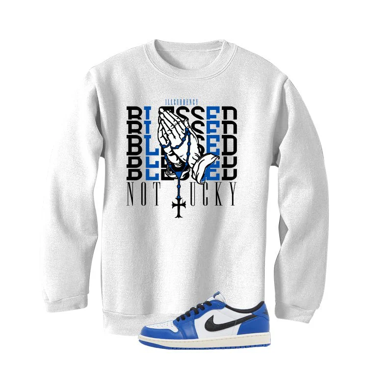Air Jordan 1 Low OG Game Royal White T-Shirt (Blessed not lucky)| illcurrency - Image 4