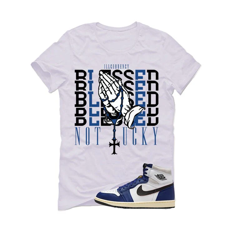 Air Jordan 1 Rare Air Deep Royal Blue White T-Shirt (Blessed not lucky)| illcurrency - Image 2