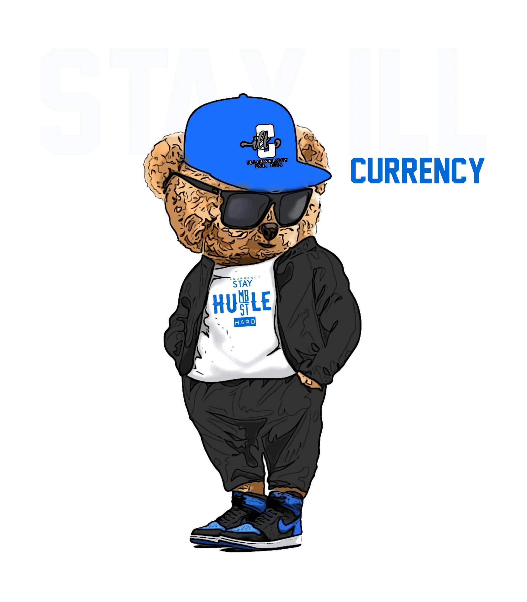 Air Jordan 1 Royal Reimagined | Illcurrency Black T-Shirt (Stay ill Bear)