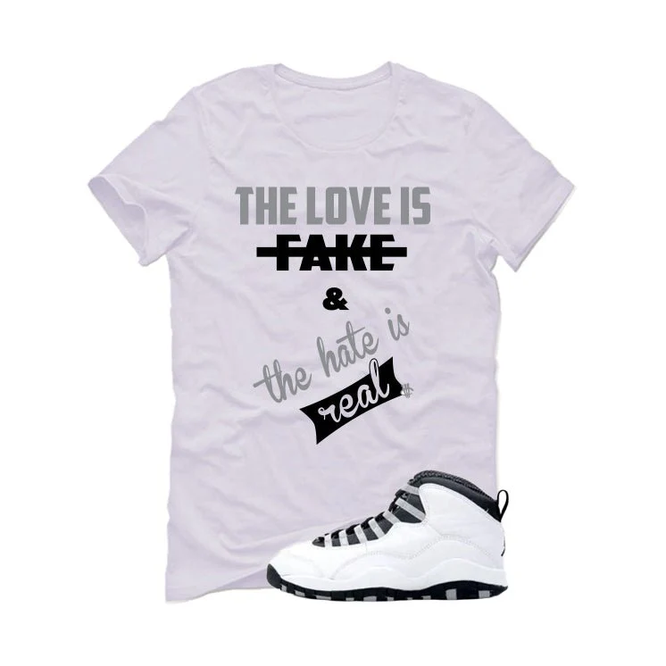 Air Jordan 10 OG Steel White T-Shirt (Love Is Fake)| illcurrency - Image 2