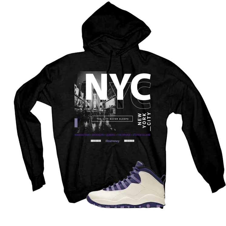 Air Jordan 10 WMNS Hydrangeas Matching T-Shirt, Sweatshirts & Hoodies Black T-Shirt (City Never Sleeps)| illcurrency - Image 3