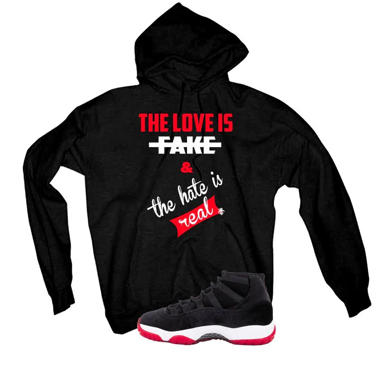 Air Jordan 11 Bred Velvet Black T-Shirt (Love is Fake)| illcurrency - Image 3