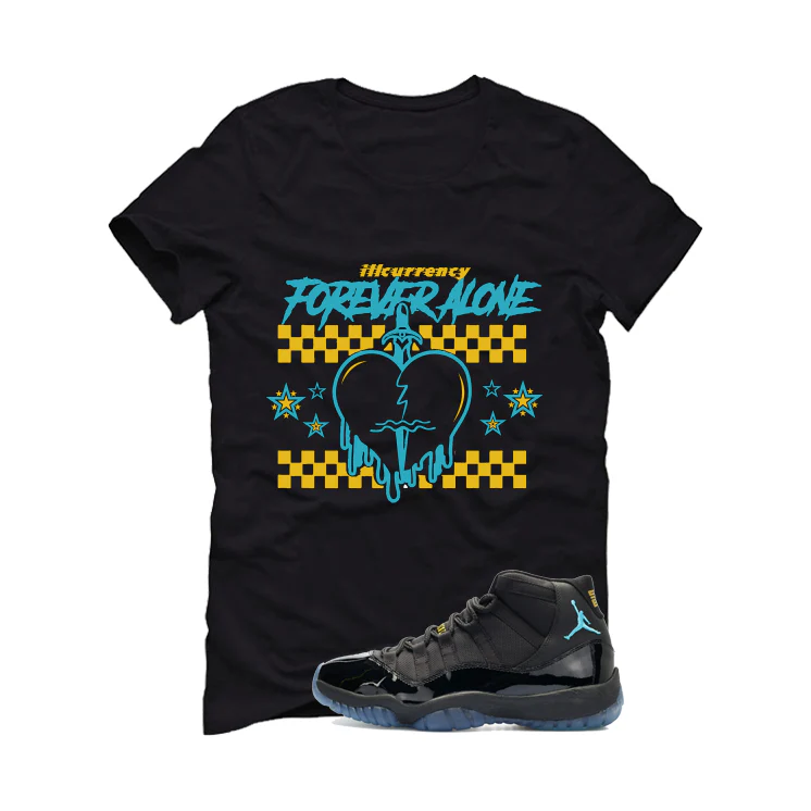 Air Jordan 11 Gamma Blue Matching T-Shirt, Sweatshirts & Hoodies Black T-Shirt (Forever Alone)| illcurrency - Image 2