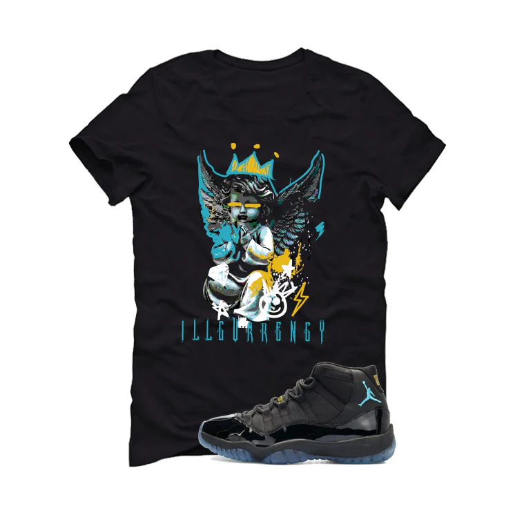 Air Jordan 11 Gamma Blue Matching T-Shirt, Sweatshirts & Hoodies Black T-Shirt (Graffiti Angel)| illcurrency - Image 2