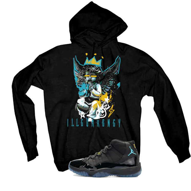 Air Jordan 11 Gamma Blue Matching T-Shirt, Sweatshirts & Hoodies Black T-Shirt (Graffiti Angel)| illcurrency - Image 3