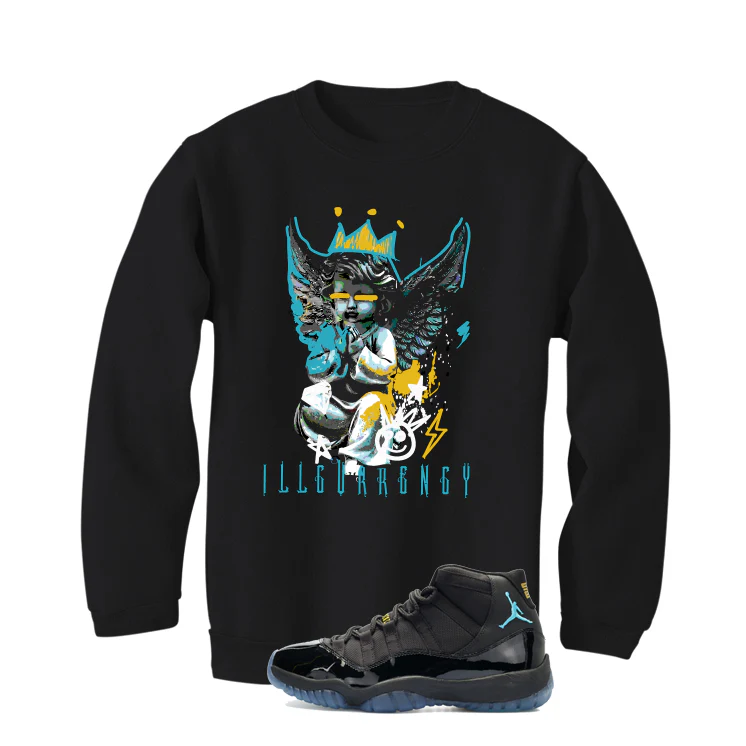 Air Jordan 11 Gamma Blue Matching T-Shirt, Sweatshirts & Hoodies Black T-Shirt (Graffiti Angel)| illcurrency - Image 4