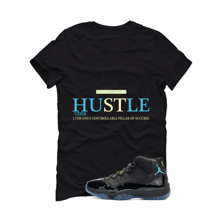Air Jordan 11 Gamma Blue Matching T-Shirt, Sweatshirts & Hoodies Black T-Shirt (Hustle Definition)| illcurrency - Image 2