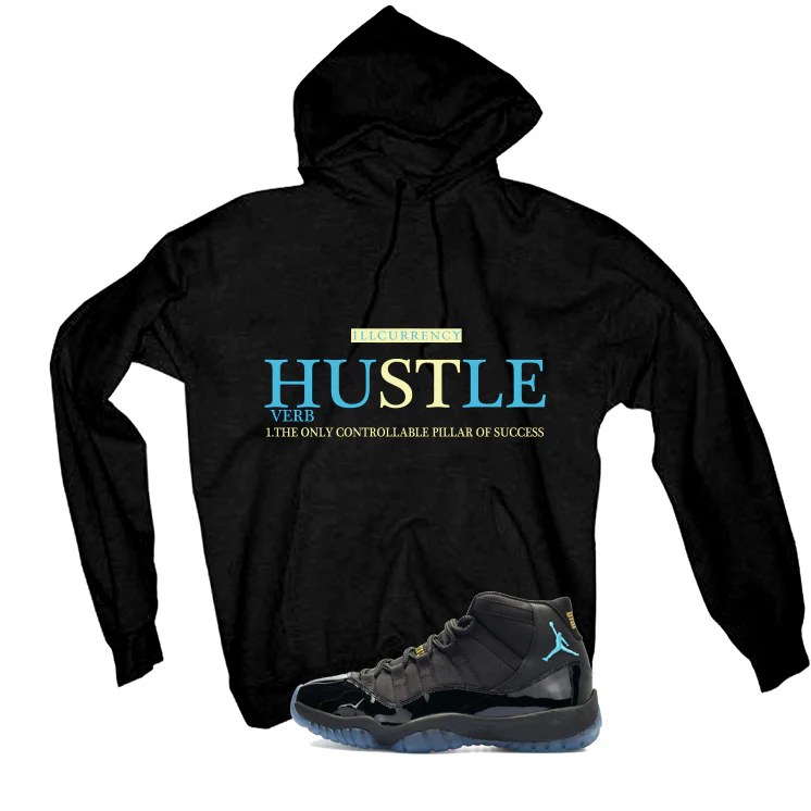 Air Jordan 11 Gamma Blue Matching T-Shirt, Sweatshirts & Hoodies Black T-Shirt (Hustle Definition)| illcurrency - Image 3