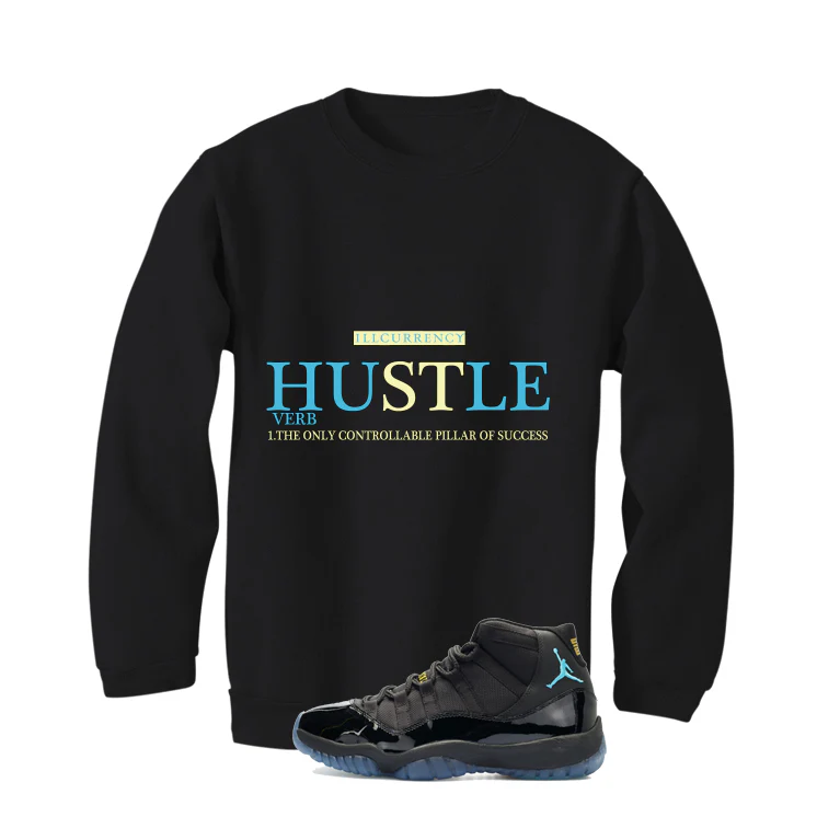 Air Jordan 11 Gamma Blue Matching T-Shirt, Sweatshirts & Hoodies Black T-Shirt (Hustle Definition)| illcurrency - Image 4