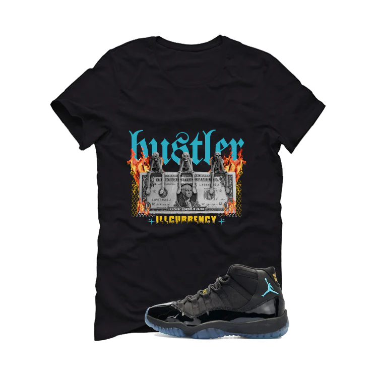 Air Jordan 11 Gamma Blue Matching T-Shirt, Sweatshirts & Hoodies Black T-Shirt (See No Evil Hustler)| illcurrency - Image 2