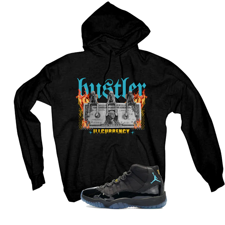 Air Jordan 11 Gamma Blue Matching T-Shirt, Sweatshirts & Hoodies Black T-Shirt (See No Evil Hustler)| illcurrency - Image 3
