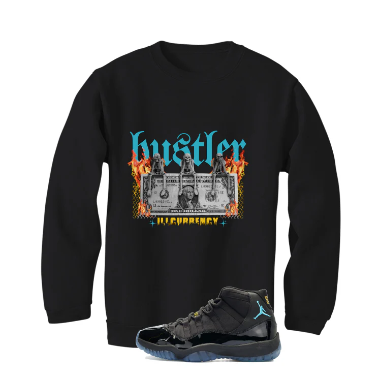 Air Jordan 11 Gamma Blue Matching T-Shirt, Sweatshirts & Hoodies Black T-Shirt (See No Evil Hustler)| illcurrency - Image 4