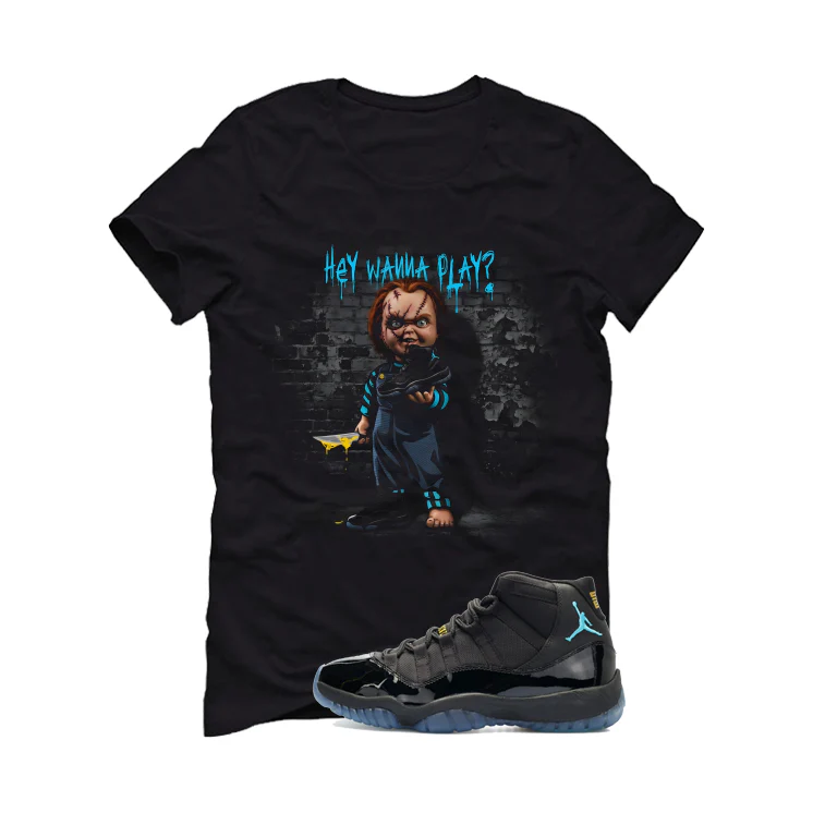 Air Jordan 11 Gamma Blue Matching T-Shirt, Sweatshirts & Hoodies Black T-Shirt (Wanna Play)| illcurrency - Image 2