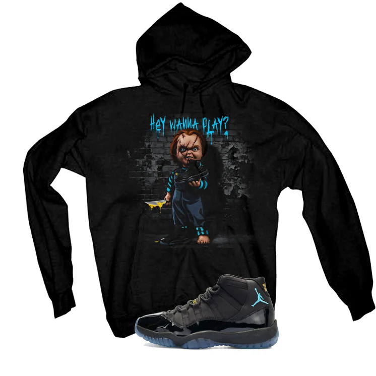 Air Jordan 11 Gamma Blue Matching T-Shirt, Sweatshirts & Hoodies Black T-Shirt (Wanna Play)| illcurrency - Image 3