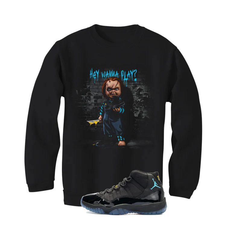 Air Jordan 11 Gamma Blue Matching T-Shirt, Sweatshirts & Hoodies Black T-Shirt (Wanna Play)| illcurrency - Image 4