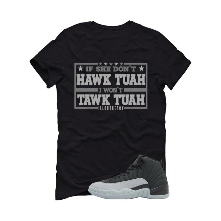 Air Jordan 12 Black/Wolf Grey Black T-Shirt (Hawk Tuah)| illcurrency - Image 2