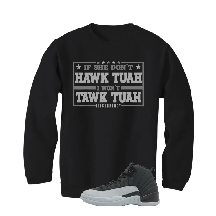 Air Jordan 12 Black/Wolf Grey Black T-Shirt (Hawk Tuah)| illcurrency - Image 4