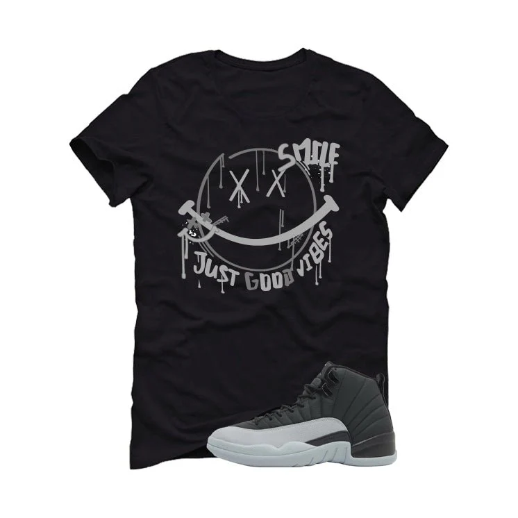 Air Jordan 12 Black/Wolf Grey Black T-Shirt (Smile)| illcurrency - Image 2