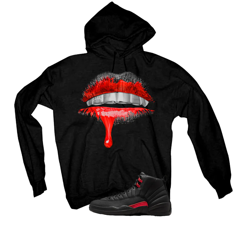 Air Jordan 12 Bloodline Matching T-Shirt, Sweatshirts, & Hoodies Black T-Shirt (Lips)| illcurrency - Image 3