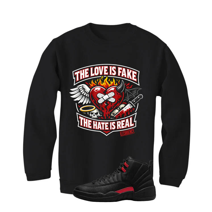 Air Jordan 12 Bloodline Matching T-Shirt, Sweatshirts, & Hoodies Black T-Shirt (The Love is fake)| illcurrency - Image 4