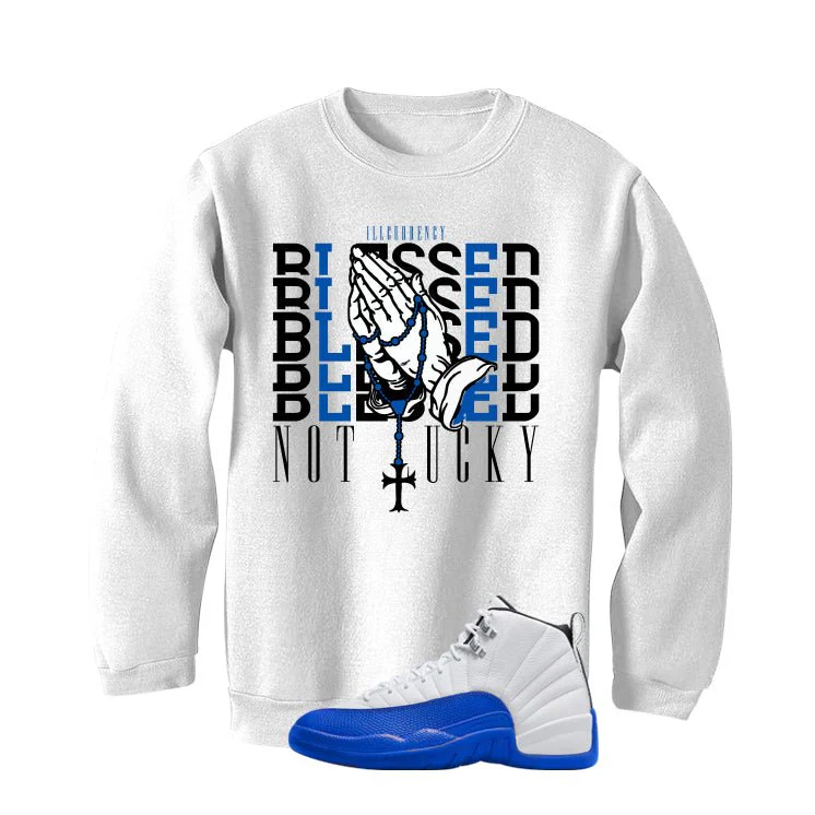 Air Jordan 12 Blueberry White T-Shirt (Blessed not lucky)| illcurrency - Image 4