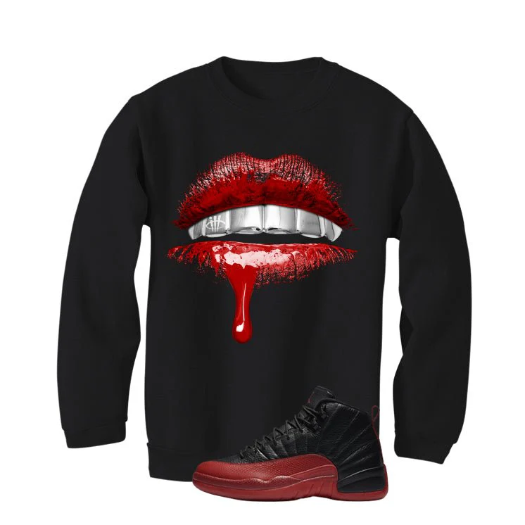 Air Jordan 12 Flu Game 2025 Black T-Shirt (Lips)| illcurrency - Image 4