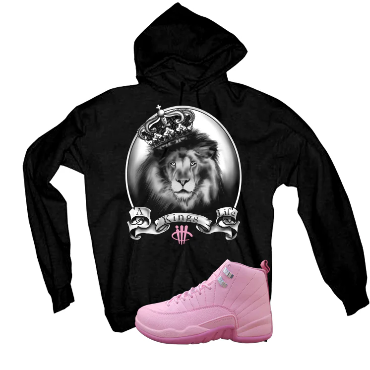 Air Jordan 12 GS Pearl Pink Matching T-Shirt, Sweatshirts & Hoodies Black T-Shirt (A Kings Life)| illcurrency - Image 3