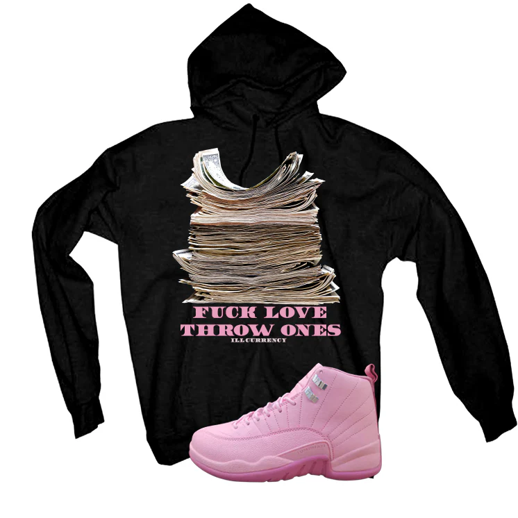 Air Jordan 12 GS Pearl Pink Matching T-Shirt, Sweatshirts & Hoodies Black T-Shirt (Fck Love)| illcurrency - Image 3