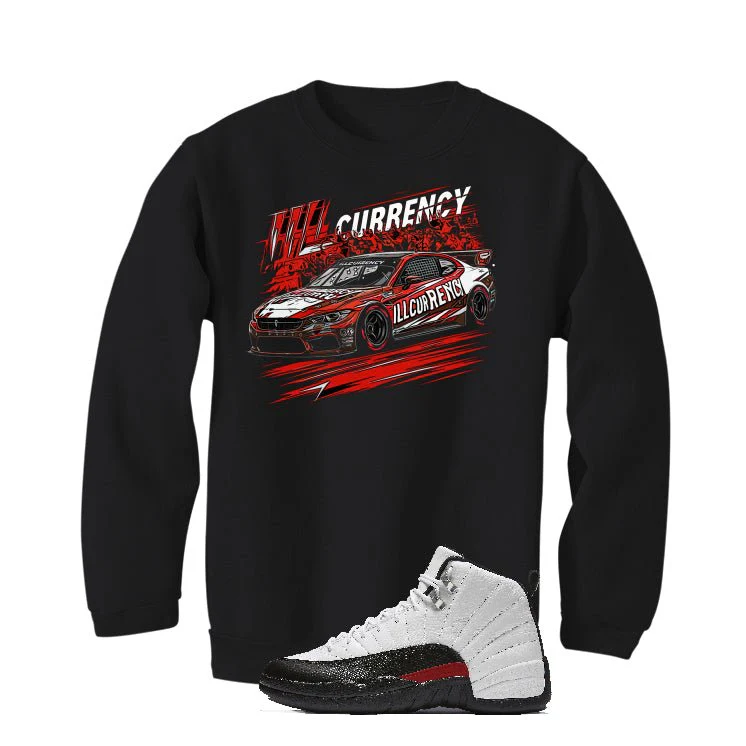 Air Jordan 12 “Red Taxi” | illcurrency Black T-Shirt (Illcurrency Raceway) - Image 4