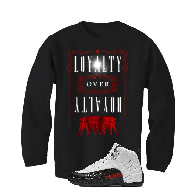 Air Jordan 12 “Red Taxi” | illcurrency Black T-Shirt (LOYALTY OVER ROYALTY) - Image 4