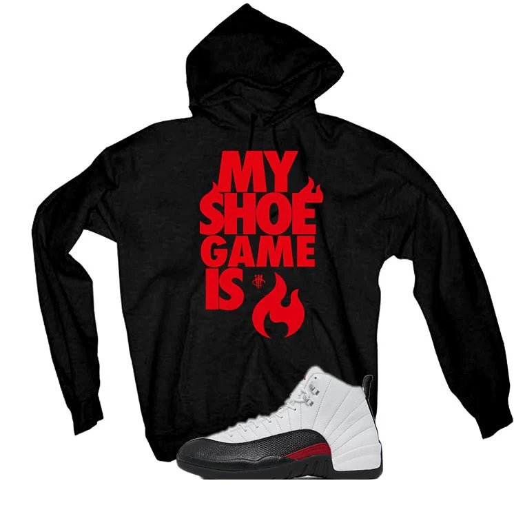 Air Jordan 12 “Red Taxi” | illcurrency Black T-Shirt (MY SHOE IS LIT) - Image 3