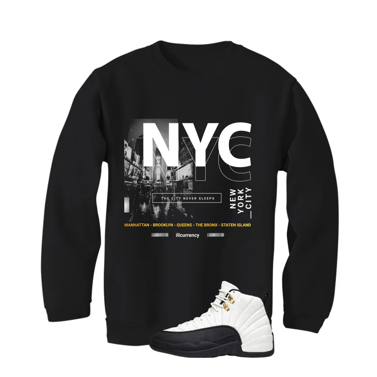 Air Jordan 12 Taxi Matching T-Shirt, Sweatshirts & Hoodies Black T-Shirt (City Never Sleeps)| illcurrency - Image 4