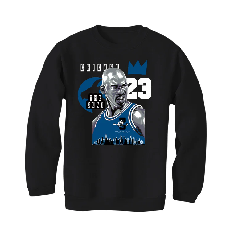 Air Jordan 13 "Brave Blue" 2022 | illCurrency Black T-Shirt (The Goat) - Image 4