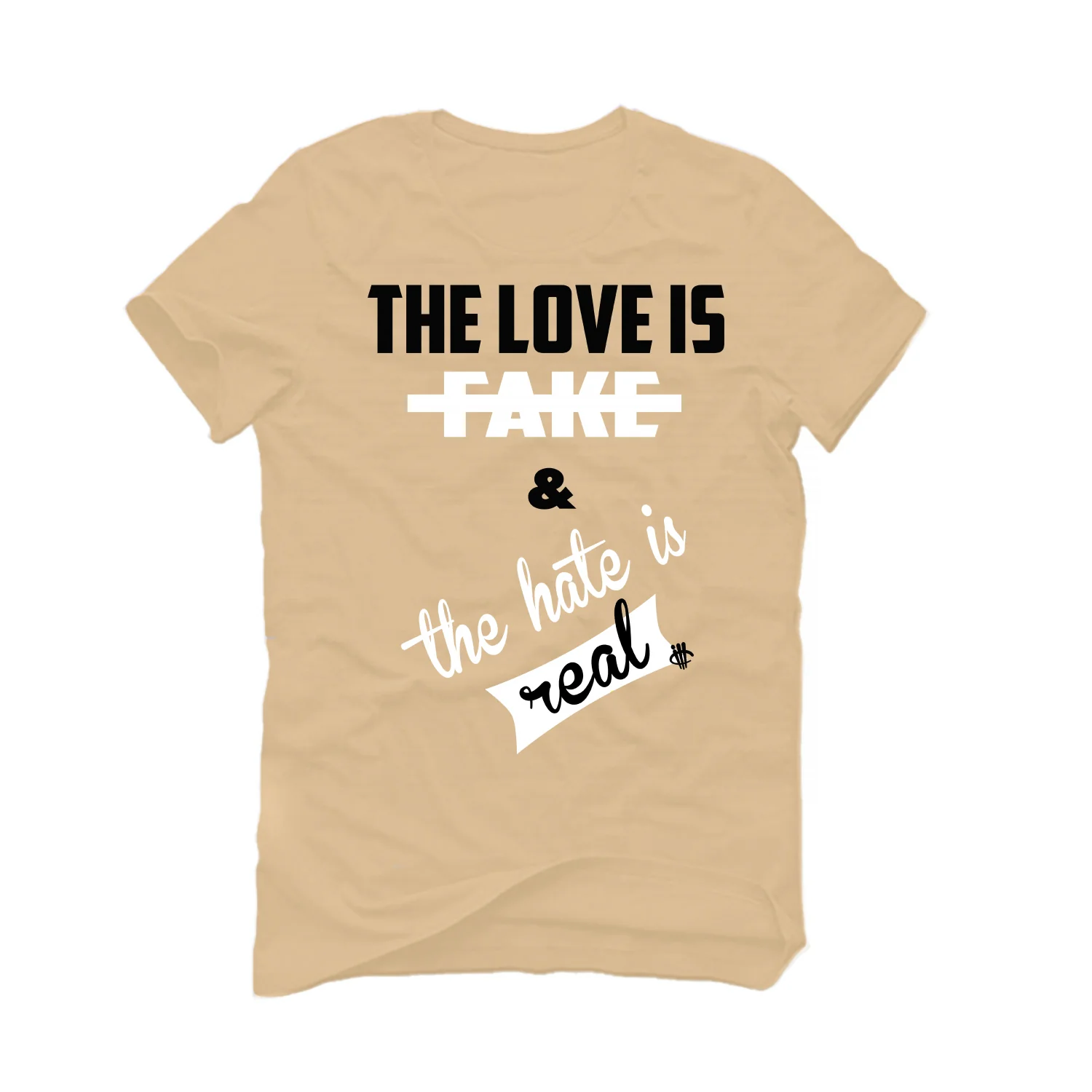 Air Jordan 13 “Wheat” | illcurrency Tan T-Shirt (Love is Fake) - Image 2