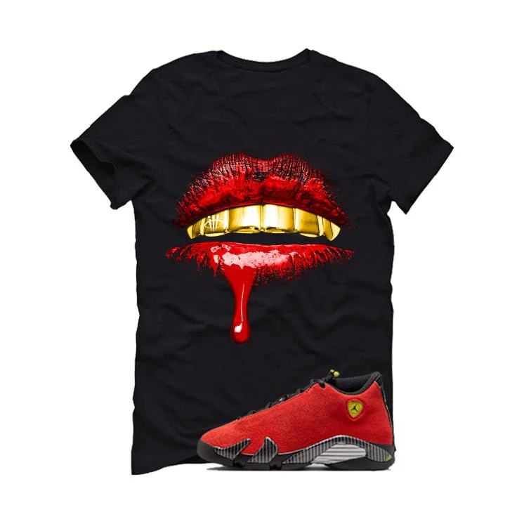 Air Jordan 14 Ferrari Black T-Shirt (Lips)| illcurrency - Image 2