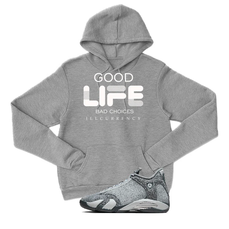 Air Jordan 14 “Flint Grey” | illcurrency Grey T-Shirt (Bad Choices) - Image 3