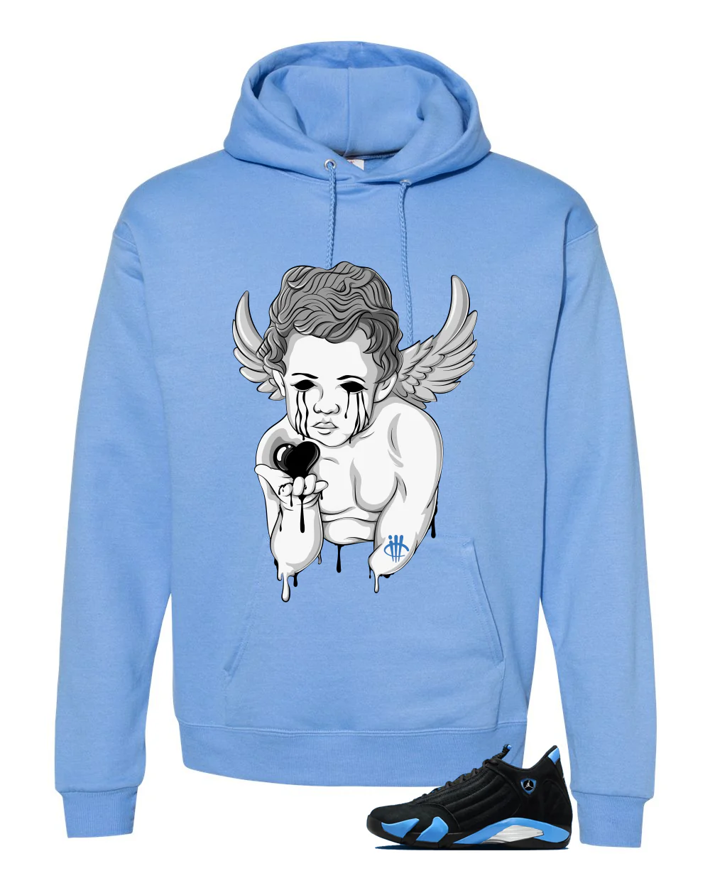 Air Jordan 14 University Blue Matching T-Shirt, Sweatshirts & Hoodies Carolina Blue T-Shirt (Dark Angel)| illcurrency - Image 3