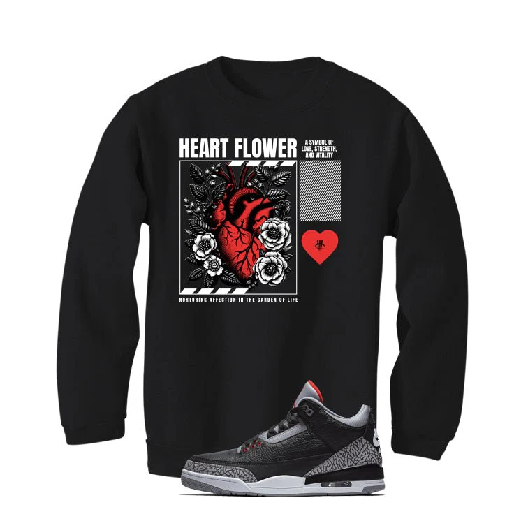 Air Jordan 3 Black Cement Black T-Shirt (Heart Flower)| illcurrency - Image 4