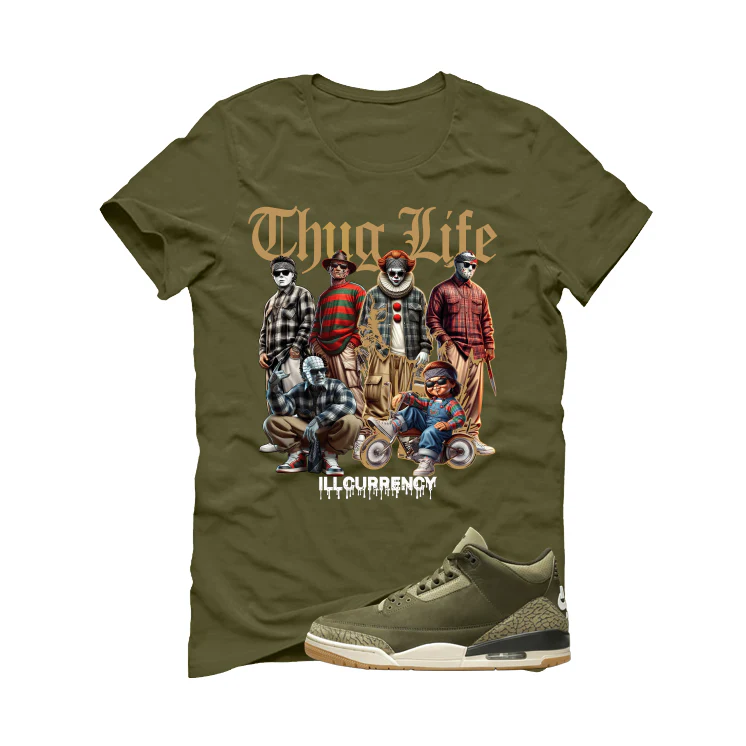 Air Jordan 3 Family Affair Matching T-Shirt, Sweatshirts & Hoodies Military Green T-Shirt (Thug Life Halloween)| illcurrency - Image 2